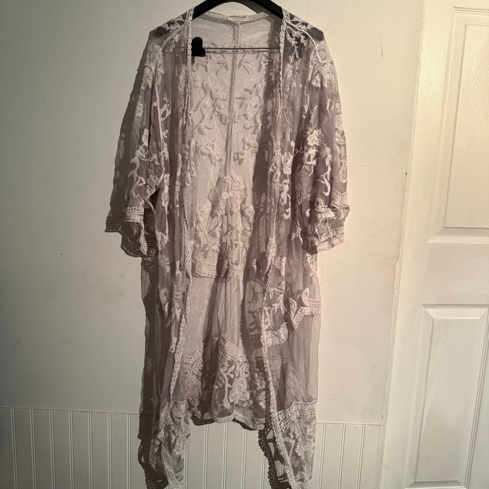 Anna-Kaci One‎ Size Lace Kimono Duster Cream Lace Floral Boho Indie Lagenlook
